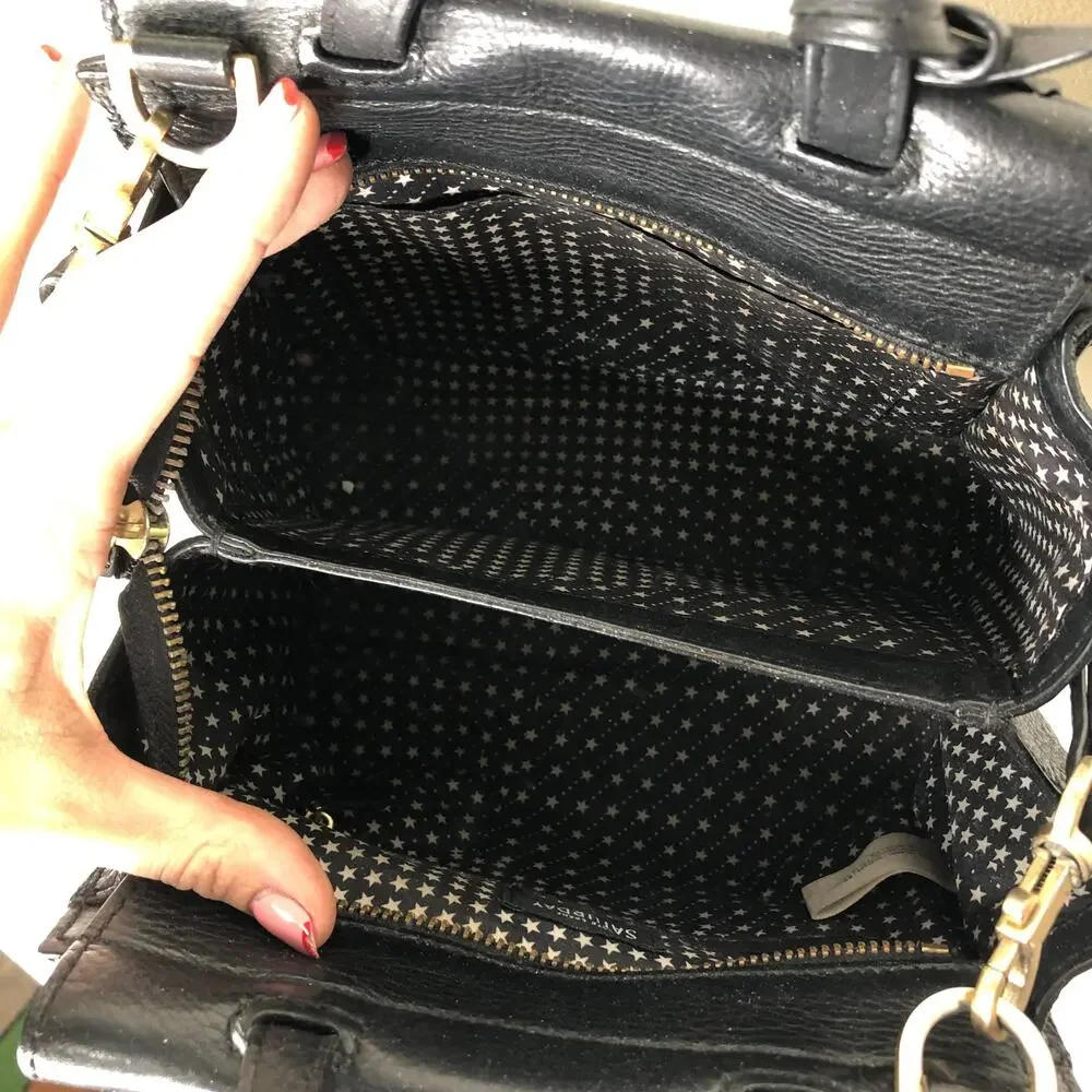 Kate Spade Saturday Black Leather Satchel Small Crossbody Bag Zip Top Purse